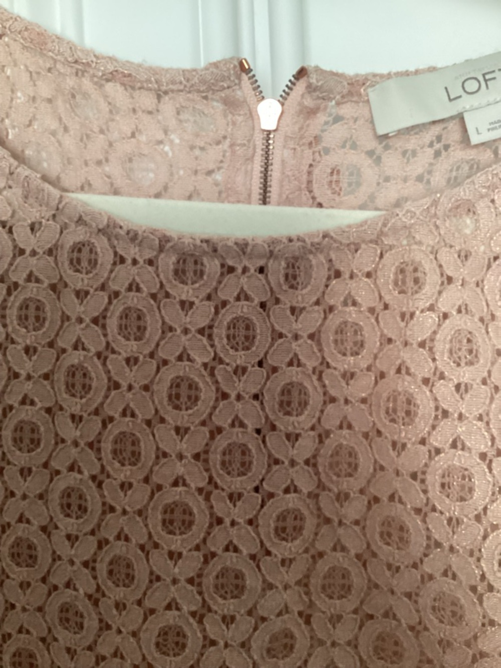 LOFT Dusty Rose Lace Cap-Sleeve Blouse - Picture 4 of 7